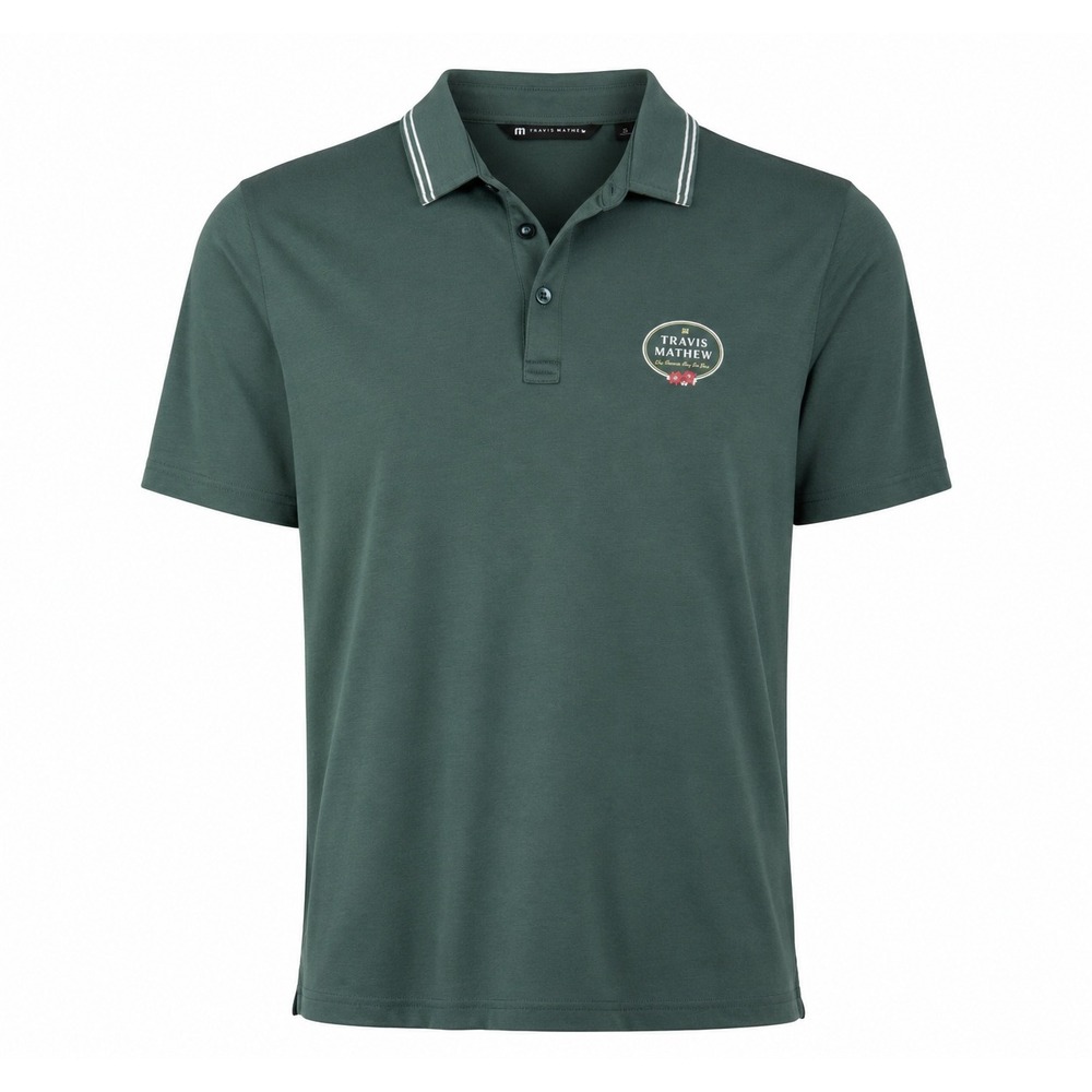 TravisMathew Mens XXL Sage Green Short Sleeve Polo Shirt A41070 Tipped Collar